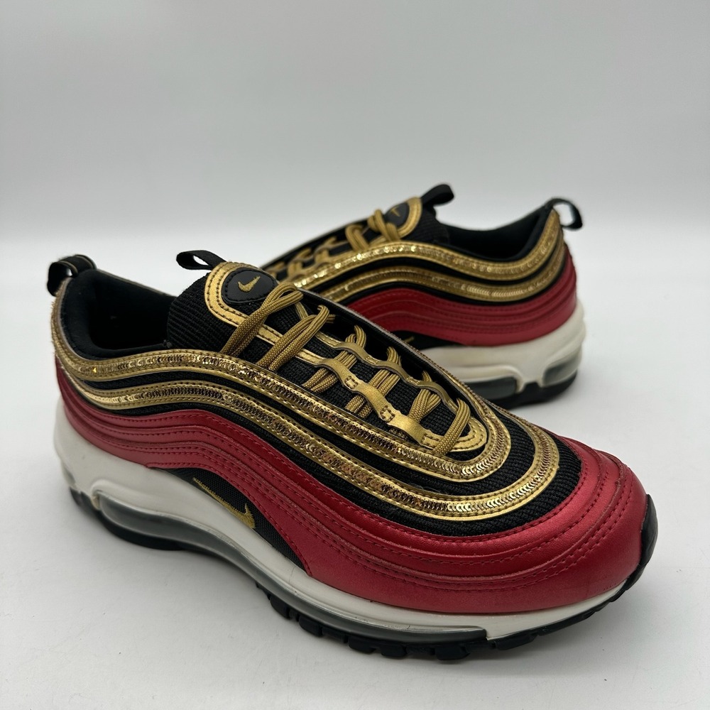 Nike Air Max 97 CT1148-600 Womens Size 8 Metallic Red Metallic Gold Sequin Shoes